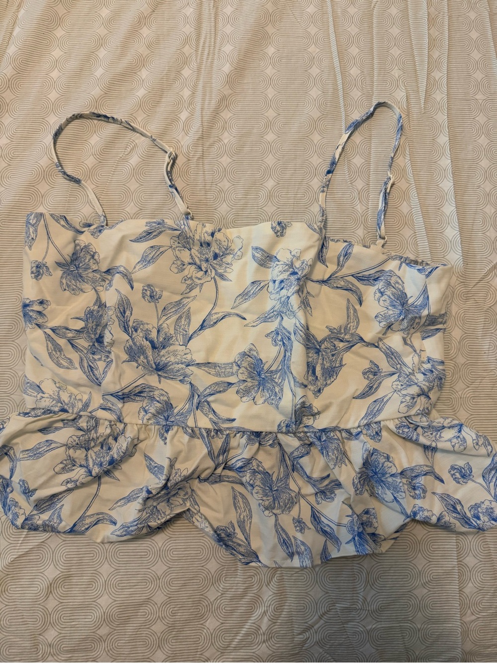 a new day White and Blue Floral Ruffle Camisole